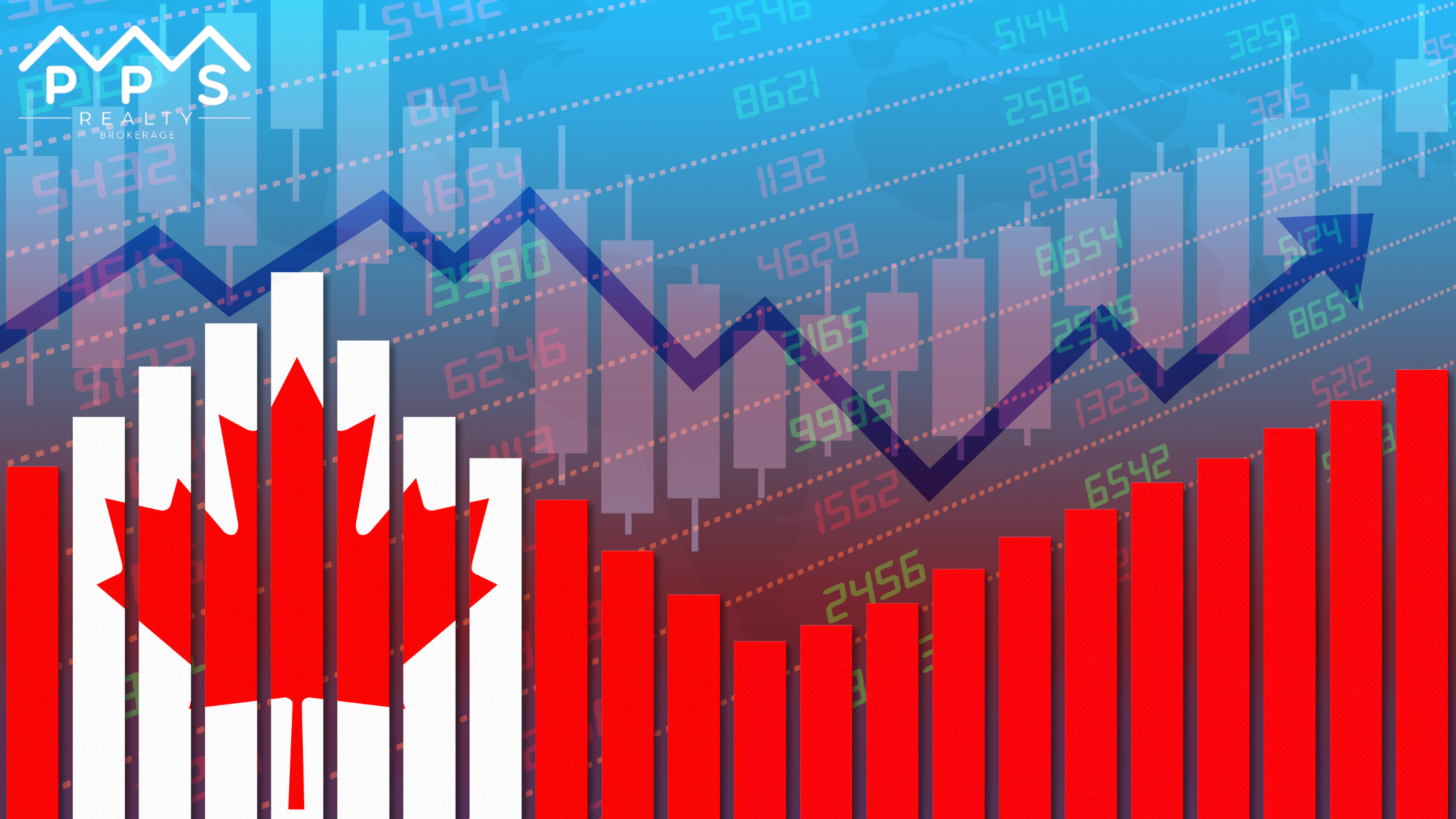 Canadas flag as a bar graph showing inflation hike and data