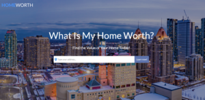 website hero image with whats my home worth search bar to type in the address