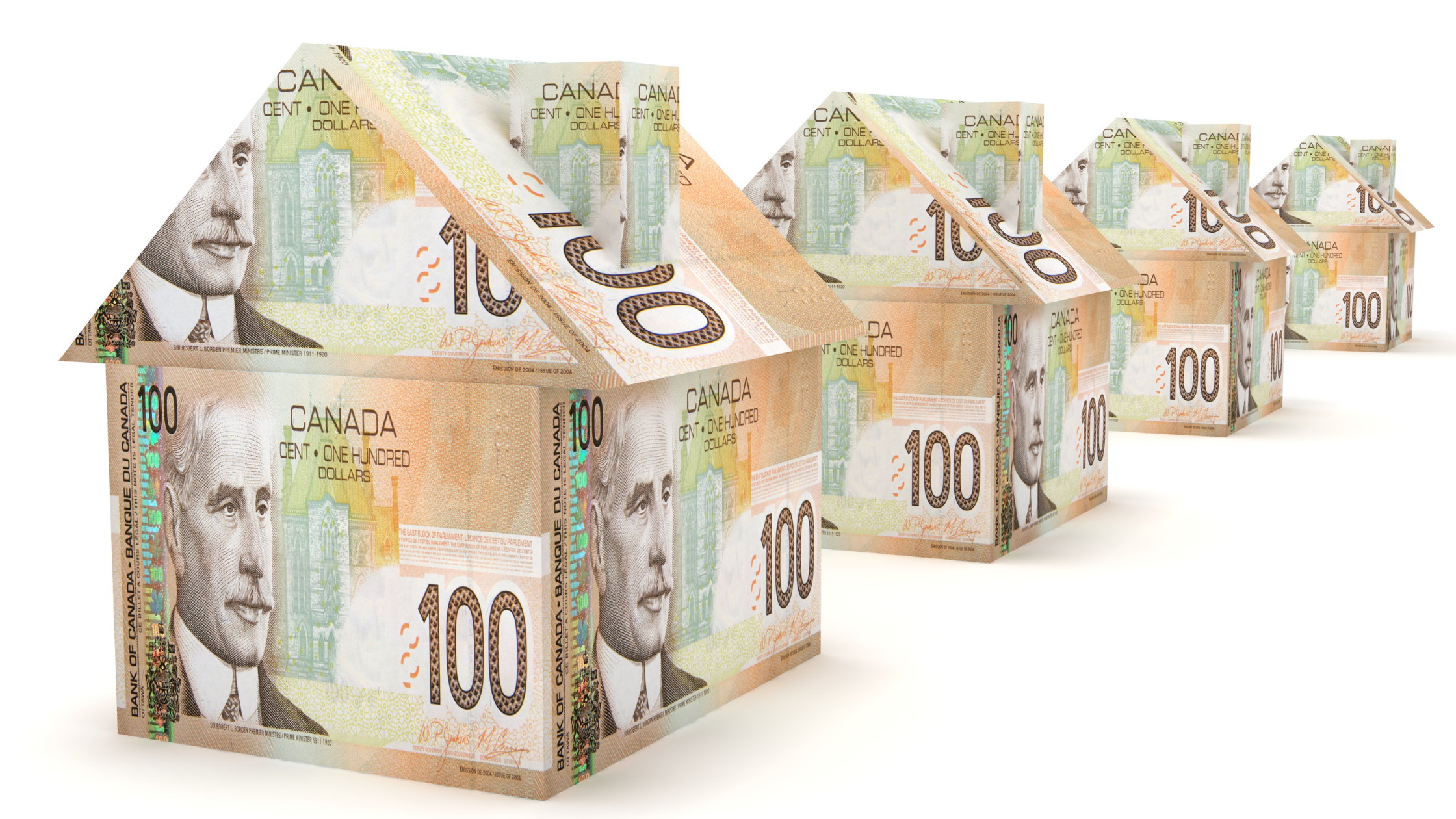 canadas home prices shown as row of houses made out of Canadian dollars